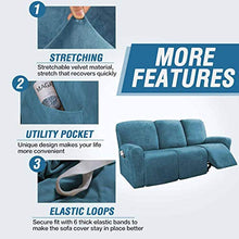 Velluto Copripoltrona Relax Elasticizzato, Morbido Felpa Poltrona Reclinabile Cover per 3 Divano Cuscino Antiscivolo Fodera per Poltrona con Tasca Laterale per Soggiorno-Blu-B-3 Posti