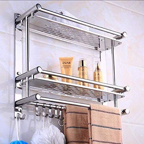 Wyxy Portasciugamani, Doppio ripiano portasciugamani Montato a Parete con Ganci, portasciugamani Decorativo per Bagno, portasciugamani Autoadesivo, per Cucina Bagno-Double_layer-70CM
