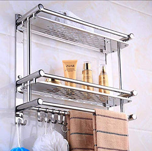 Wyxy Portasciugamani, Doppio ripiano portasciugamani Montato a Parete con Ganci, portasciugamani Decorativo per Bagno, portasciugamani Autoadesivo, per Cucina Bagno-Double_layer-70CM