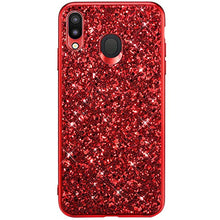 Saceebe Compatibile con Galaxy M20 Custodia Silicone TPU Paillettes Glitter Strass Silicone TPU Case PC Coperture [placcatura bordo] Bumper Case Ultra Sottile Antigraffio,rosso&