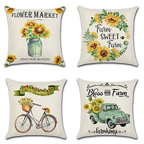 GSYYSZD Fodera per Cuscino, 4 Pezzi di Federa Decorativa Colorata Vivente 45 cm x 45 cm in Cotone e Lino Resistente,02