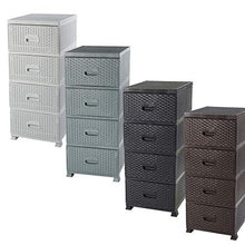 ADGO Armadio con 4 cassetti, in rattan, per camera da letto, armadio, in plastica, 38 x 45 x 90 cm, colore: nero