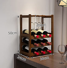 Mensola Vino Scaffale a 3 livelli classico di deposito del vino di legno del vino in legno di 3 livelli 9 bottiglie con 4 titolari di vetro, perfetto per bar, cantina, cantina, armadietto, dispensa Po