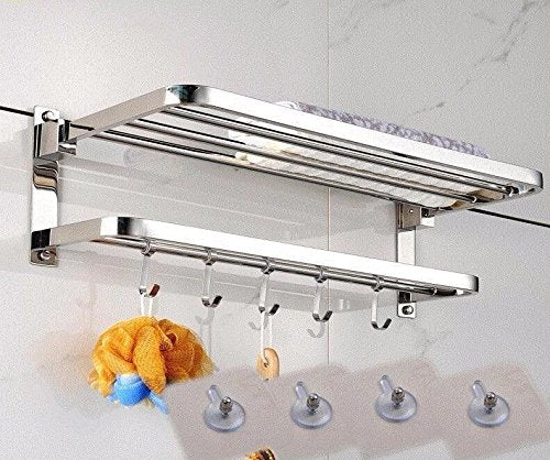 MBYW Portasciugamani Moderno Alto carico Portasciugamani Elegante da Bagno Mensola portaoggetti Towel Rack, Stainless Steel, Folding, Shelf, Wall-Mounted, Bathroom Storage Rack, with Hook 60cm