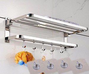 MBYW Portasciugamani Moderno Alto carico Portasciugamani Elegante da Bagno Mensola portaoggetti Towel Rack, Stainless Steel, Folding, Shelf, Wall-Mounted, Bathroom Storage Rack, with Hook 60cm