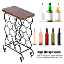 Cantinetta per vino, in stile vintage, autoportante, in ferro e legno, con 13 bottiglie, design curvo, con ruote, 35 x 19 x 53 cm