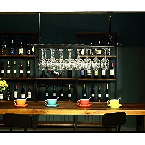 MDELRuldeⓘ Porta bottiglie da vino Portabottiglie a testa in giù Stile semplice in ferro da appendere Decorazione a soffitto Mensola Portabicchieri da vino da appendere in altezza regolabile