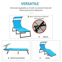 Outsunny Sdraio da Giardino Pieghevole con Tettuccio e Rivestimento in Gommapiuma, Lettino Prendisole con Schienale Regolabile 66x164x84.5cm Blu