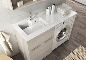 Mobile lavanderia copri lavatrice con lavabo integrato, L127 cm P50 cm, Lavabo In Ocritech, Vasca Integrata, Top legno L62 P50, Base porta lavabo 2 ante, Tavoletta lavapanni - Made in Italy