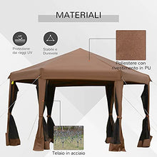 Outsunny Gazebo da Giardino Pieghevole con Zanzariera, Struttura Esagonale Acciaio e Poliestere, 3.6x3.6x2.6m Marrone
