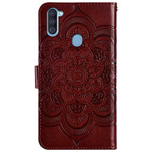 URFEDA Pelle Libretto Custodia Compatibile con Galaxy A11 Cover Libretto Portafoglio 3D Girasole Fiore Di Mandala Case Antiurto Cover Silicone Morbido Custodia Magnetico Taccuino Flip Custodia Marrone