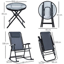Outsunny Set Tavolino e Sedie da Giardino Pieghevoli e a Dondolo per Esterno, Balcone, Terrazzo, Grigio