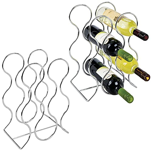 mDesign Set da 2 Portabottiglie – Porta Bottiglia di Vino in Metallo – Porta Bottiglie per la conservazione di 6 Bottiglie di Vino e Altre Bevande – Portabottiglie Vino Moderno – Argento