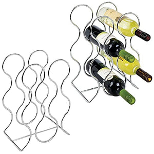 mDesign Set da 2 Portabottiglie – Porta Bottiglia di Vino in Metallo – Porta Bottiglie per la conservazione di 6 Bottiglie di Vino e Altre Bevande – Portabottiglie Vino Moderno – Argento
