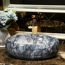 Ayhuir Marmo d'imitazione Ovale Jingdezhen Lavandino da Bagno in Ceramica Lavabo Cinese Lavabo da appoggio in Ceramica Marrone Lavabo da appoggio in Porcellana