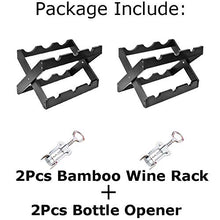 Portabottiglie in bambù, Scaffale per Bottiglie di Vino portabottiglie per bottiglie di vino, impilabile, orizzontale,supporto per vino, per 6 bottiglie, pronto da montare, Con 2 apribottiglie