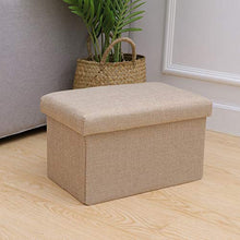 Pouf pieghevole con ripiano superiore pieghevole per giocattoli, cassapanca in tessuto di lino, poggiapiedi per camera da letto, soggiorno (beige)