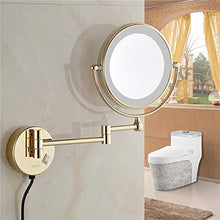 Specchio per il trucco illuminato a LED da parete, specchio da bagno allungabile a doppia faccia in ottone da 8 pollici con ingrandimento, con interruttore e spina,D'oro,10X