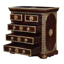 Casa Moro | Cassettone orientale Malek marrone 75x45x80 (LxPxH) in legno massello di sheesham decorato con intarsi in ottone pregiato | Puro artigianato | Tavolo da notte a 5 cassetti | MA80-140