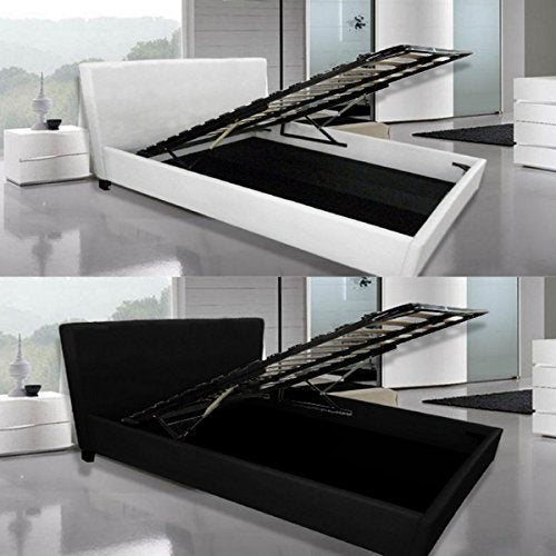 Letto matrimoniale contenitore 220x167 bianco o nero in ecopelle due piazze piedini legno I