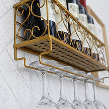 Scaffale da parete per vino, scaffale con 3/5/6 bicchieri da vino, con telaio in ferro per soggiorno, cucina, cantina, colore: nero, 50 x 17 x 10