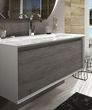 Mobile bagno sospeso moderno Venus pino sbiancato effetto legno, misura cm 100, con specchio a led,lavabo e 2 colonne
