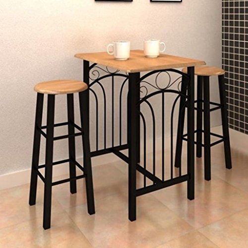 Tidyard Tavolo Bar con Sgabelli, Tavoli Bar, Set Tavolo da Bar Alto, 72,5x55x82,5 cm Nero/Marrone Chiaro