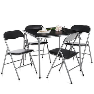 IKAYAA Tavolo Cucina,Set Tavolo e Sedie Arredo Metallo Pieghevole Cucina Tavolo da Pranzo Sedia 5PCS