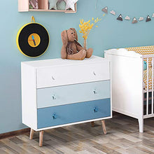 homcom Cassettiera Cameretta Bambini, Mobile Porta Giocattoli con 3 Cassetti in Legno, Bianco e Blu (90x42x80cm)