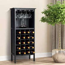 RELAX4LIFE Portabottiglie per Vino in Legno, Scaffale per Minimo 20 Bottiglie di Vino con Appendi Calici, Cantinetta con Ripiani e Porta Calici per Vino, Champagne (Nero)
