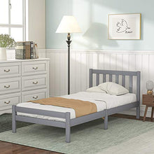 Letto singolo grigio 90 x 190 cm telaio in legno di pino massello, struttura per camera da letto in legno, letto con testiera per adulti e bambini, adatto per materassi da 90 x 190 cm