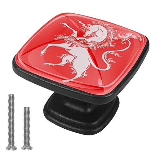Set di 4 pezzi con maniglia quadrata per armadio da cucina, credenza, cassettiera, cassettiera, con viti, per cucina, comò, armadietto, bagno, guardaroba, colore: rosso unicorno