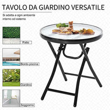 Outsunny Tavolo da Giardino Pieghevole in Metallo con Ripiano in Vetro e Blocco di Sicurezza, Φ45x50cm Nero