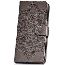 URFEDA Pelle Libretto Custodia Compatibile con Galaxy A11 Cover Libretto Portafoglio 3D Girasole Fiore Di Mandala Case Antiurto Cover Silicone Morbido Custodia Magnetico Taccuino Flip Custodia Grigio