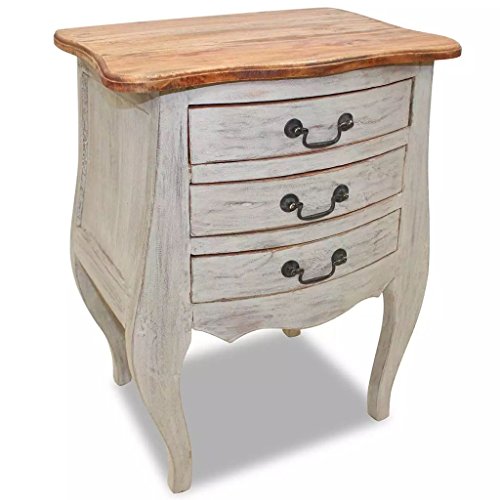 Festnight Comodino Stile Retro' Antico Elegante Bianco in Legno Massello di Recupero con 3 Pianni di Cassetti 48x35x64 cm da Camera da Letto Fatto a Mano