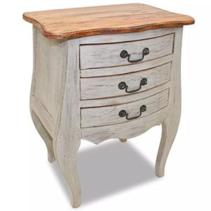 Festnight Comodino Stile Retro' Antico Elegante Bianco in Legno Massello di Recupero con 3 Pianni di Cassetti 48x35x64 cm da Camera da Letto Fatto a Mano