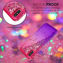 CrazyLemon Custodia per iPhone X/iPhone Xs, sabbie mobili scintillanti lucide e custodia per telefono in TPU in silicone morbido con design pieno di strass per le donne - Rosa + Viola
