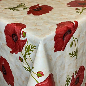 KEVKUS Tovaglia cerata al metro 01544-00 con papaveri, fiori rampicanti da giardino, rettangolare, ovale (bordo tagliato (senza bordo), 140 x 180 cm rettangolare)