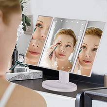 Lavcus Specchio per il Trucco Illuminato 24 Luci a LED Specchio Triplo Ingrandimento Pieghevole Specchi 1X/2X/3X/10X 180 ° Regolabili con Interruttore a Sensore Tattile (Bianca)
