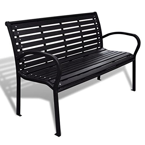 Tuduo - Panchina da giardino con telaio in acciaio, 125 x 60,5 x 80,5 cm