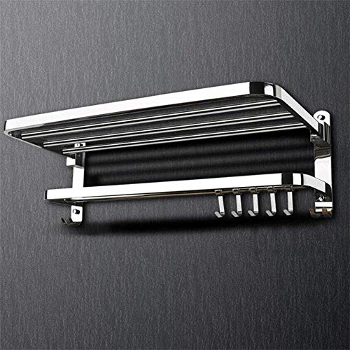 Mensola doccia, portasciugamani, bastone appendiabiti in acciaio inox con finitura lucida SUS 304, 90 °; Portasalviette pieghevole, per mobili bagno cucina, 68 cm