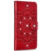 Robinsoni Custodia Compatibile con Samsung Galaxy A70 Cover Portafoglio Custodia Libro Flip Caso Pelle PU Antiurto Case Taccuino Cover Libretto Retro Caso Magnetica Case con Diamante Mandala, Rosso