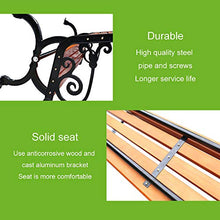 Banc de jardin banc de parc Support en aluminium moulé robuste, banc résistant aux intempéries extérieur antirouille, Banc de terrasse à lattes de bois massif anticorrosion 2-3 personnes