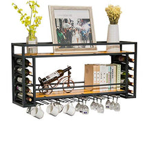 FMOGE Portabottiglie da Vino in Legno | Portabottiglie da Appendere in Metallo Nero | Portabottiglie da Vino Sospeso Cube | Mensole Galleggianti in Legno Mensola A Muro Home Decor