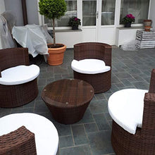 Bagno Italia Set 4 poltrone Bianco Marrone Scuro Cuscino Beige tavolino Rattan arredo Moderno Giardino Piscina Esterno I