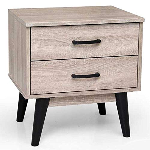 BAKAJI Comodino Camera da Letto Mobiletto 2 Cassetti Libreria Bassa Tavolino Laterale Divano Design Moderno Scandinavo in Legno MDF 4 Piedini Colore Nero (Quercia)