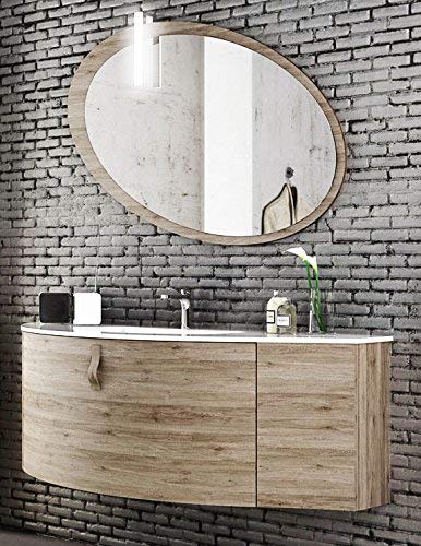 Mobile da bagno color Rovere dimensioni H 80 x L 120 con specchio e lampada led, - Base p. lavabo curvo 1 cassettone H 50 x L 100 cm