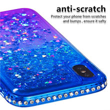 CrazyLemon Custodia per iPhone X/iPhone Xs, sabbie mobili scintillanti lucide e custodia per telefono in TPU in silicone morbido con design pieno di strass per le donne - Blu + Viola