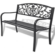 SHENGFENG Panca da giardino nera, acciaio + ferro, panchina per sedersi, panca esterna 127 x 60 x 85 cm