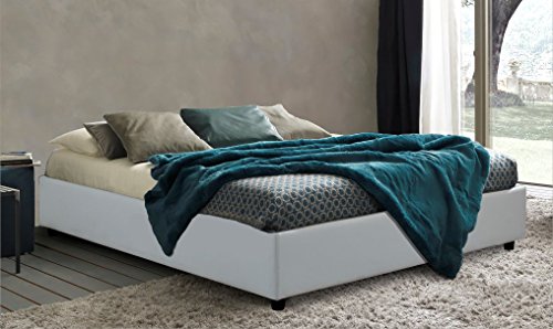 Sararreda SOMMIER Letto Matrimoniale con vano Contenitore Imbottito e Rivestito in Ecopelle - Colore Bianco - Made in Italy